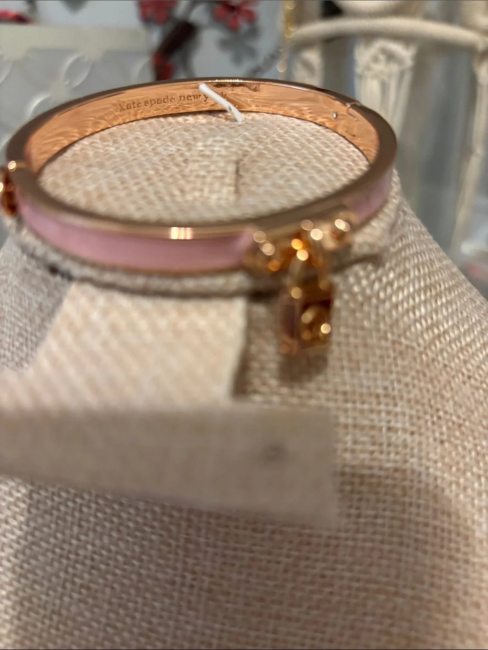 kate spade Pink Enamel Rose Gold Hinged Bangle with Charm - Picture 2 of 3